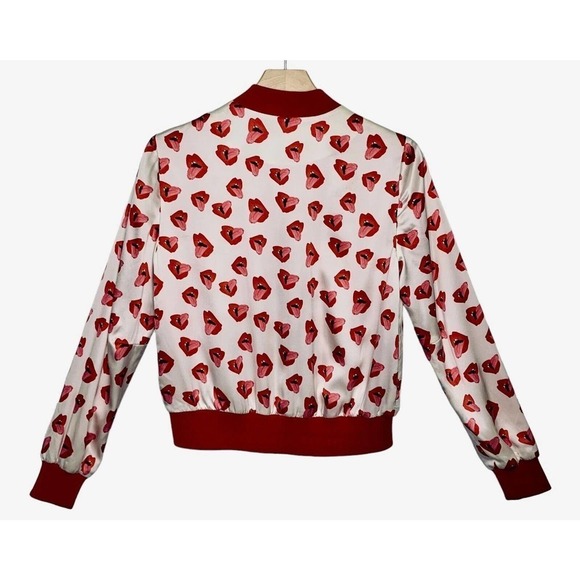 Alice + Olivia x Donald Robertson Lonnie Lips Silk Bomber Jacket Womens XS $495 - Picture 8 of 10